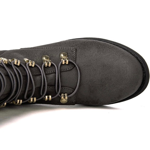 Globalwin Grey Faux Suede Lace Up Over The Knee Boots 18YY26-4 Womens 5.5 NEW - Picture 4 of 6